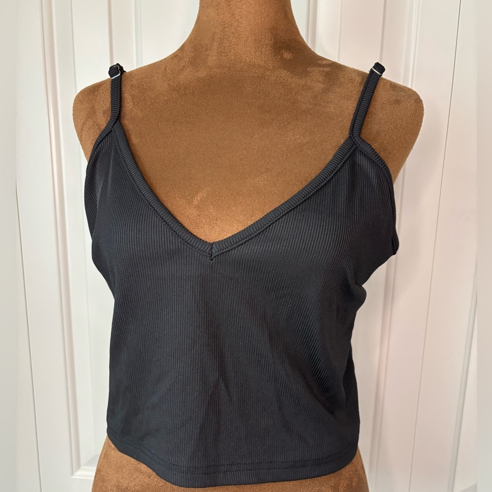 Cider Black Ribbed Cropped Tank, Size 1XL